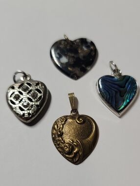 Assorted Heart Pendant Necklace Charms - Mixed Metallic and Abalone Colors